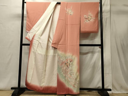 平和屋着物■訪問着　桧扇花文　暈し染め　金銀彩　正絹　逸品　CABI1687oy