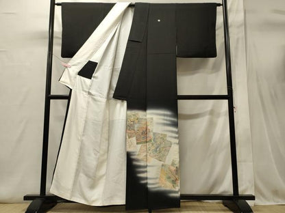 平和屋着物■豪華黒留袖　寿光織　百人一首　暈し染め　金糸　正絹　逸品　CABI1688oy