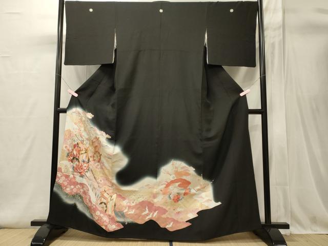 平和屋着物■豪華黒留袖　駒刺繍　御所車花唐草文　暈し染め　金彩　正絹　逸品　CABI1690oy