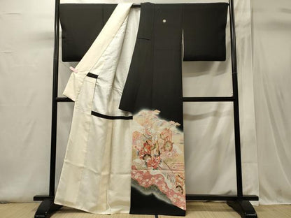 平和屋着物■豪華黒留袖　駒刺繍　御所車花唐草文　暈し染め　金彩　正絹　逸品　CABI1690oy