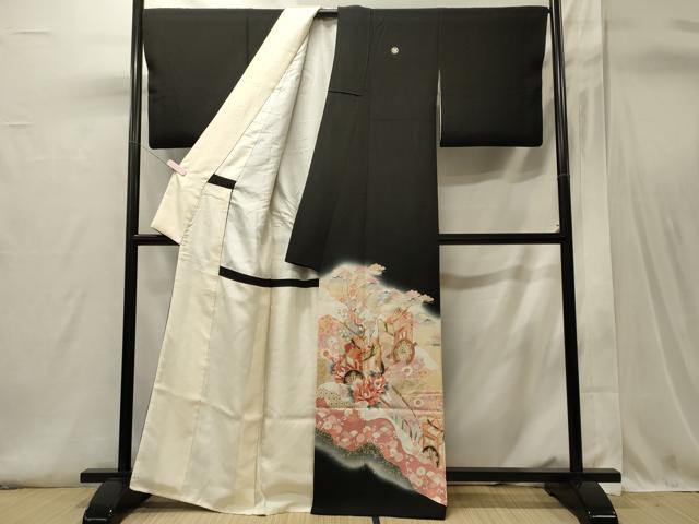 平和屋着物■豪華黒留袖　駒刺繍　御所車花唐草文　暈し染め　金彩　正絹　逸品　CABI1690oy