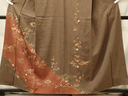 平和屋着物■訪問着　駒刺繍　冊子枝花文　金彩　正絹　逸品　CABI1697oy