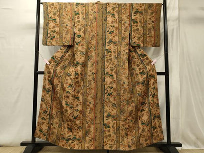 平和屋着物■上質な小紋　舞蝶更紗花間道　正絹　逸品　CABI1700oy