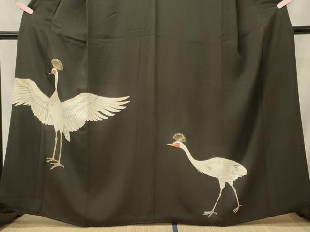 平和屋着物■豪華黒留袖　刺繍　冠鶴　金糸　正絹　逸品　CABI1703oy