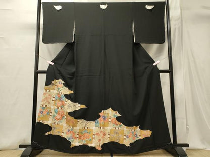 平和屋着物■豪華黒留袖　刺繍　雲取り草花文　金彩　正絹　逸品　未使用　CABI1704oy