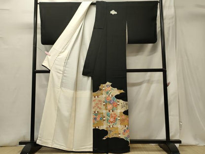 平和屋着物■豪華黒留袖　刺繍　雲取り草花文　金彩　正絹　逸品　未使用　CABI1704oy