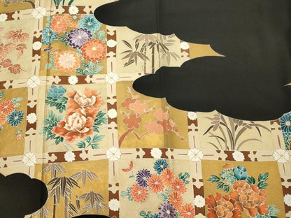 平和屋着物■豪華黒留袖　刺繍　雲取り草花文　金彩　正絹　逸品　未使用　CABI1704oy