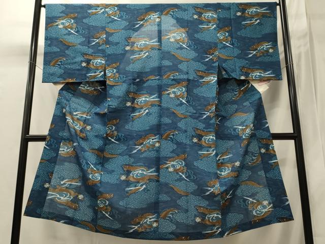 平和屋着物■男性　長襦袢　無双仕立て　立波雲取り文　龍　正絹　逸品　CABI1707oy