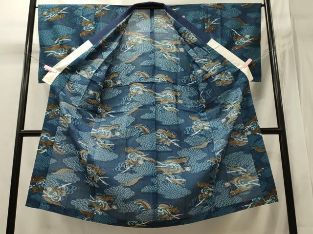 平和屋着物■男性　長襦袢　無双仕立て　立波雲取り文　龍　正絹　逸品　CABI1707oy