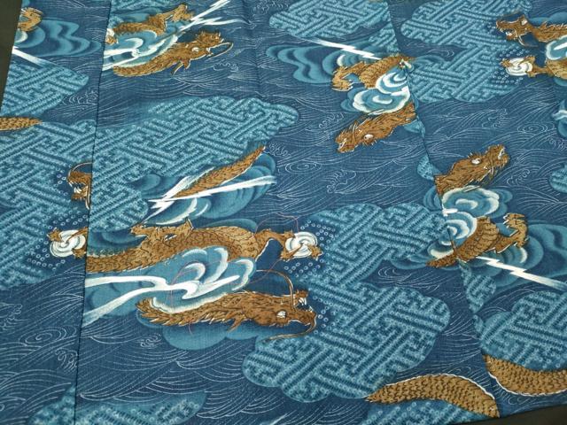 平和屋着物■男性　長襦袢　無双仕立て　立波雲取り文　龍　正絹　逸品　CABI1707oy