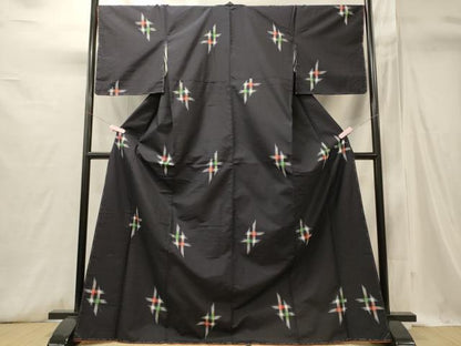 平和屋着物■上質な紬　井桁絣　正絹　逸品　未使用　CABI1722oy