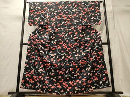 平和屋着物■上質な小紋　枝梅文　黒地　正絹　逸品　CABI1728oy