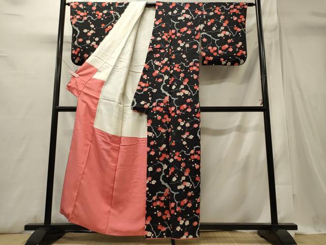 平和屋着物■上質な小紋　枝梅文　黒地　正絹　逸品　CABI1728oy