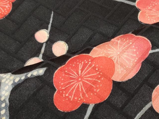 平和屋着物■上質な小紋　枝梅文　黒地　正絹　逸品　CABI1728oy