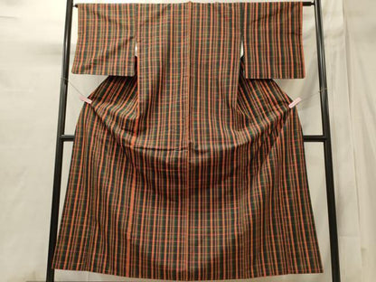 平和屋着物■上質な紬　格子柄　黒地　正絹　逸品　CABI1732oy