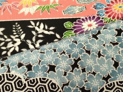 平和屋着物■上質な小紋　切り嵌め風景花松文　黒地　正絹　逸品　CABI1734oy