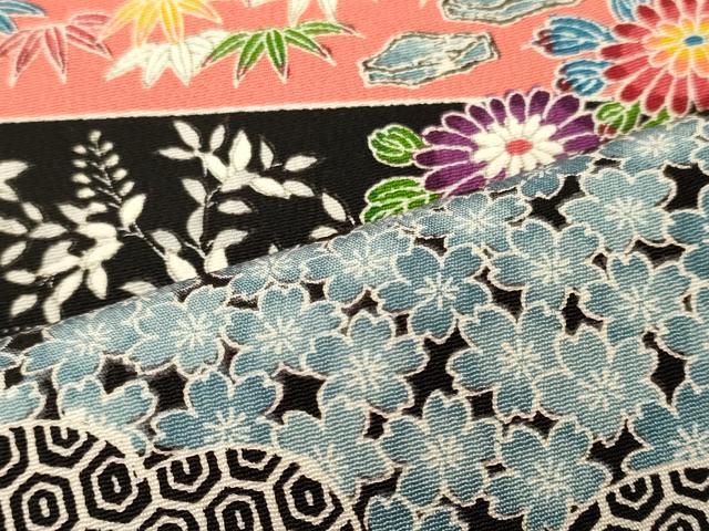 平和屋着物■上質な小紋　切り嵌め風景花松文　黒地　正絹　逸品　CABI1734oy