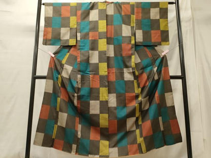 平和屋着物■上質な紬　市松文様　正絹　逸品　CABI1737oy