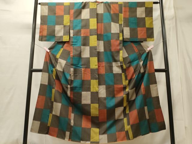 平和屋着物■上質な紬　市松文様　正絹　逸品　CABI1737oy