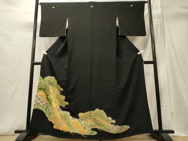 平和屋着物■豪華黒留袖　刺繍　吉祥松文　金糸　正絹　逸品　CABI1744oy
