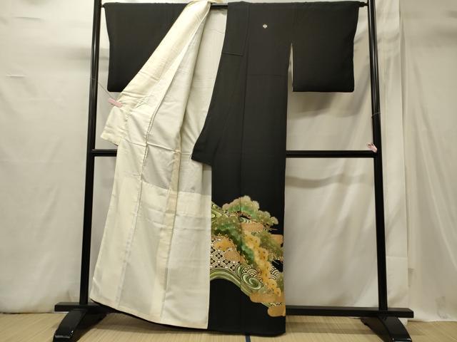 平和屋着物■豪華黒留袖　刺繍　吉祥松文　金糸　正絹　逸品　CABI1744oy