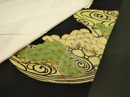 平和屋着物■豪華黒留袖　刺繍　吉祥松文　金糸　正絹　逸品　CABI1744oy