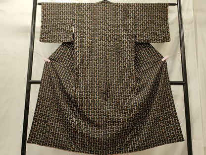 平和屋着物■上質な小紋　幾何学文　黒地　正絹　逸品　CABI1745oy