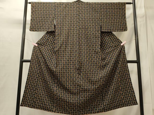 平和屋着物■上質な小紋　幾何学文　黒地　正絹　逸品　CABI1745oy