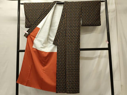 平和屋着物■上質な小紋　幾何学文　黒地　正絹　逸品　CABI1745oy