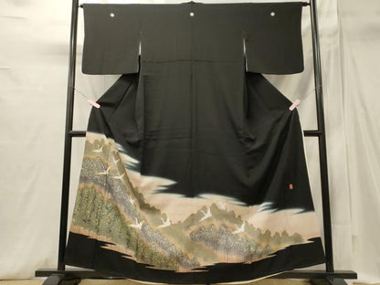 平和屋着物■豪華黒留袖　作家物　駒刺繍　樹林飛鶴文　暈し染め　金銀彩　正絹　逸品　CABI1746oy