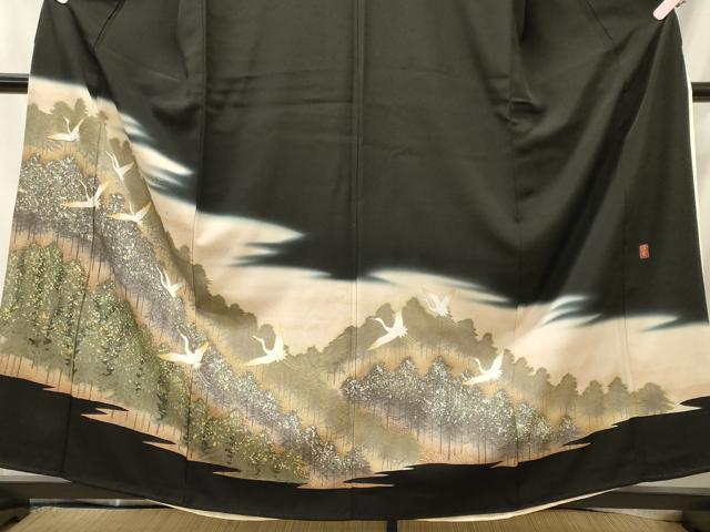 平和屋着物■豪華黒留袖　作家物　駒刺繍　樹林飛鶴文　暈し染め　金銀彩　正絹　逸品　CABI1746oy