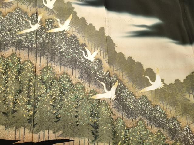 平和屋着物■豪華黒留袖　作家物　駒刺繍　樹林飛鶴文　暈し染め　金銀彩　正絹　逸品　CABI1746oy