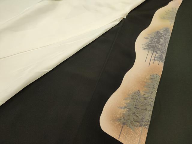 平和屋着物■豪華黒留袖　作家物　駒刺繍　樹林飛鶴文　暈し染め　金銀彩　正絹　逸品　CABI1746oy