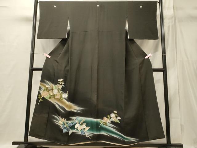 平和屋着物■豪華黒留袖　刺繍　枝花文　暈し染め　金銀彩　正絹　逸品　CABI1751oy