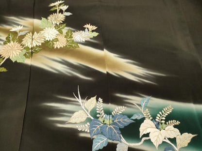 平和屋着物■豪華黒留袖　刺繍　枝花文　暈し染め　金銀彩　正絹　逸品　CABI1751oy