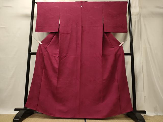 平和屋着物■上質な色無地　雲取り吉祥地紋　中紅色　正絹　逸品　CABI1753oy