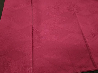 平和屋着物■上質な色無地　雲取り吉祥地紋　中紅色　正絹　逸品　CABI1753oy