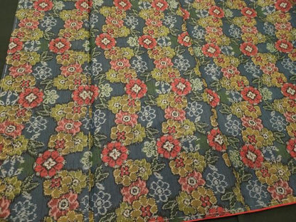 平和屋着物■本場村山大島紬　7マルキ　草花文　正絹　逸品　未使用　CABI1759oy