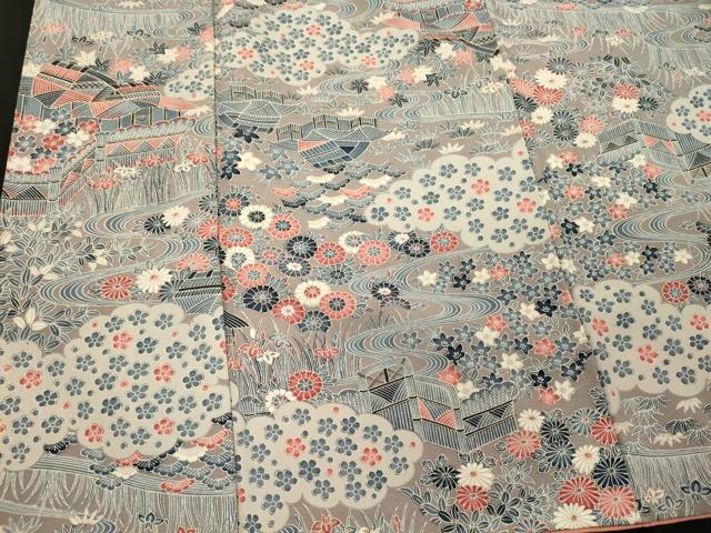 平和屋着物■上質な小紋　流水風景花文　正絹　逸品　CABI1762oy