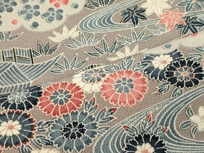 平和屋着物■上質な小紋　流水風景花文　正絹　逸品　CABI1762oy