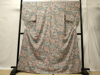 平和屋着物■上質な小紋　草花文　黒地　正絹　逸品　CABI1765oy