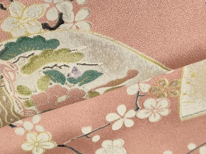 平和屋着物■上質な小紋　扇面枝梅文　金彩　正絹　逸品　CABI1766oy
