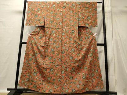 平和屋着物■上質な小紋　手描き　更紗花唐草文　正絹　逸品　未使用　CABI1769oy