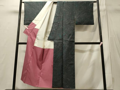 平和屋着物■上質な紬　草葉文　正絹　逸品　CABI1771oy