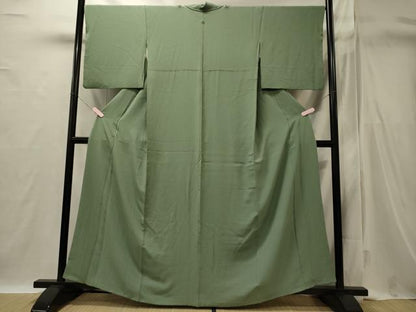 平和屋着物■上質な色無地　山葵色　正絹　逸品　CABI1772oy