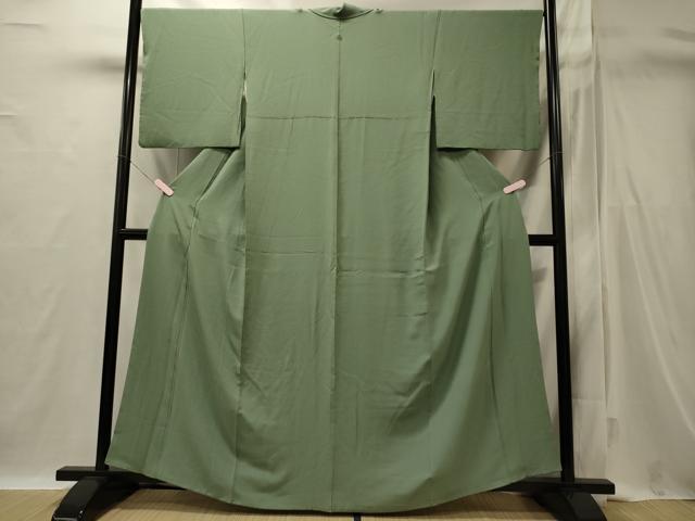 平和屋着物■上質な色無地　山葵色　正絹　逸品　CABI1772oy