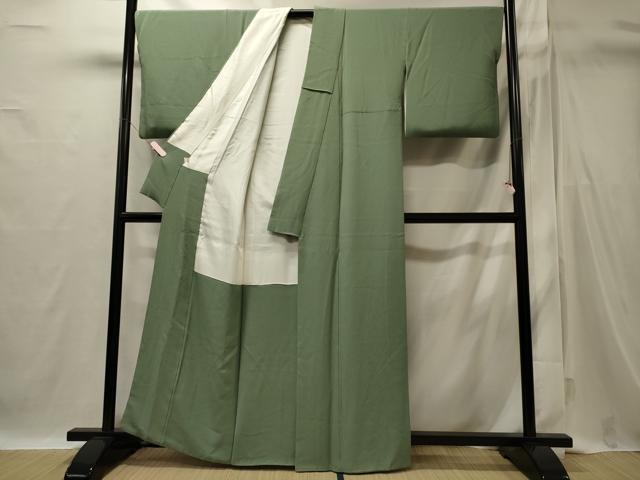平和屋着物■上質な色無地　山葵色　正絹　逸品　CABI1772oy