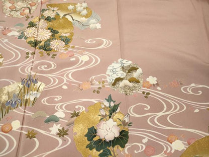 平和屋着物■豪華色留袖　駒刺繍　流水雪輪花文　金彩　正絹　逸品　未使用　CABI1780oy