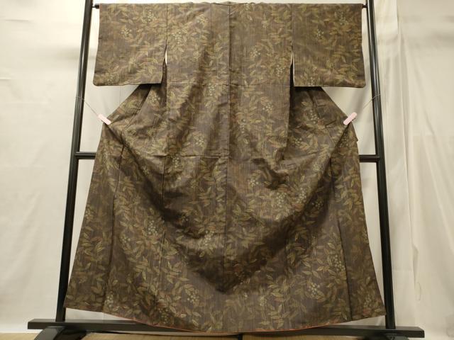平和屋着物■上質な紬　草葉文　正絹　逸品　CABI1785oy
