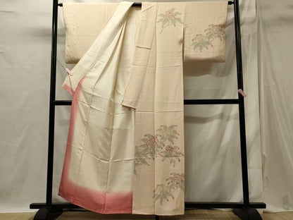 平和屋着物■訪問着　手描き　刺繍　枝花文　正絹　逸品　CABI1797oy
